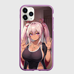 Чехол iPhone 11 Pro матовый Милая аниме блондинка, цвет: 3D-фиолетовый