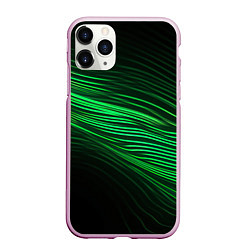 Чехол iPhone 11 Pro матовый Green neon lines, цвет: 3D-розовый