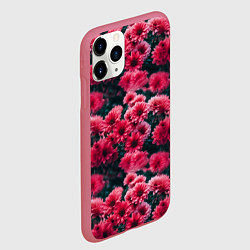 Чехол iPhone 11 Pro матовый Красные цветы узор, цвет: 3D-малиновый — фото 2