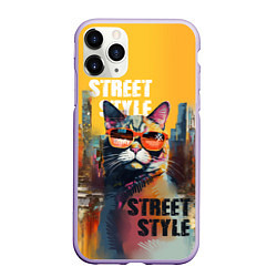 Чехол iPhone 11 Pro матовый Кот в городе - street style, цвет: 3D-светло-сиреневый