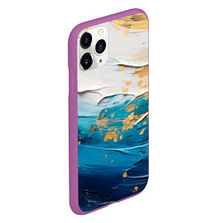 Чехол iPhone 11 Pro матовый Белый, синий, золотой импасто абстракция, цвет: 3D-фиолетовый — фото 2