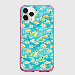 Чехол iPhone 11 Pro матовый Кувшинки и лягушки, цвет: 3D-малиновый