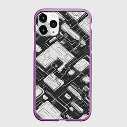 Чехол iPhone 11 Pro матовый Полосы Чёрно-белые киберпанк, цвет: 3D-фиолетовый