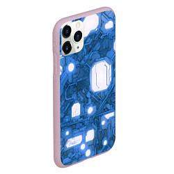 Чехол iPhone 11 Pro матовый Синие кибернетические схемы неон, цвет: 3D-розовый — фото 2
