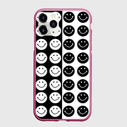 Чехол iPhone 11 Pro матовый Smiley black and white, цвет: 3D-малиновый
