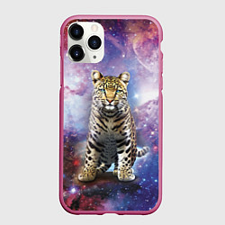 Чехол iPhone 11 Pro матовый Space leopard, цвет: 3D-малиновый