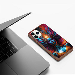 Чехол iPhone 11 Pro матовый Женщина киборг и брызги краски, цвет: 3D-коричневый — фото 2