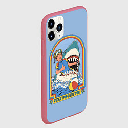 Чехол iPhone 11 Pro матовый Хищная акула водолаз - будь позитивным, цвет: 3D-малиновый — фото 2