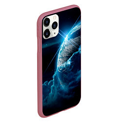 Чехол iPhone 11 Pro матовый Космос и сияющая планета, цвет: 3D-малиновый — фото 2