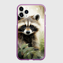 Чехол iPhone 11 Pro матовый Енот акварель, цвет: 3D-фиолетовый