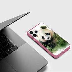 Чехол iPhone 11 Pro матовый Панда акварель, цвет: 3D-малиновый — фото 2