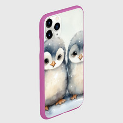 Чехол iPhone 11 Pro матовый Милые пингвины акварель, цвет: 3D-фиолетовый — фото 2