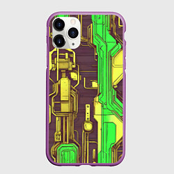 Чехол iPhone 11 Pro матовый Кибер схемы ксилотно-зелёные, цвет: 3D-фиолетовый