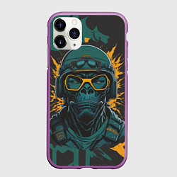 Чехол iPhone 11 Pro матовый Горилла в желтых очках, цвет: 3D-фиолетовый