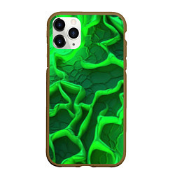 Чехол iPhone 11 Pro матовый Объемные зеленые линии, цвет: 3D-коричневый