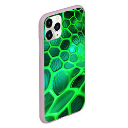 Чехол iPhone 11 Pro матовый Зеленые неоновые соты, цвет: 3D-розовый — фото 2