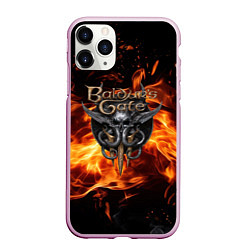 Чехол iPhone 11 Pro матовый Baldurs Gate 3 fire logo, цвет: 3D-розовый