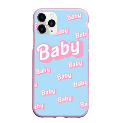 Чехол iPhone 11 Pro матовый Baby - Barbie style: blue pattern, цвет: 3D-розовый