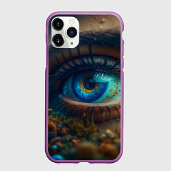 Чехол iPhone 11 Pro матовый Неоновый глаз, цвет: 3D-фиолетовый