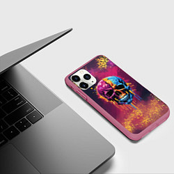 Чехол iPhone 11 Pro матовый Розовая и синяя краска капает с черепа, цвет: 3D-малиновый — фото 2