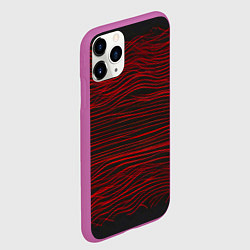 Чехол iPhone 11 Pro матовый Красные горизонтальные полосы на черном фоне, цвет: 3D-фиолетовый — фото 2