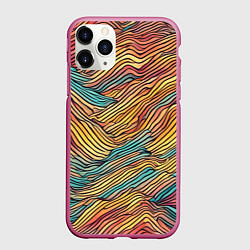 Чехол iPhone 11 Pro матовый Разноцветные волнистые линии, цвет: 3D-малиновый