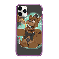 Чехол iPhone 11 Pro матовый Фредди кушает пиццу, цвет: 3D-фиолетовый