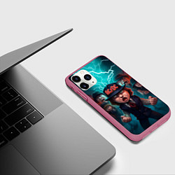 Чехол iPhone 11 Pro матовый ACDC cartoon, цвет: 3D-малиновый — фото 2