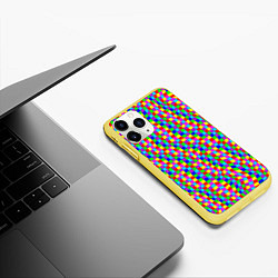 Чехол iPhone 11 Pro матовый Цветные клетки искажение, цвет: 3D-желтый — фото 2