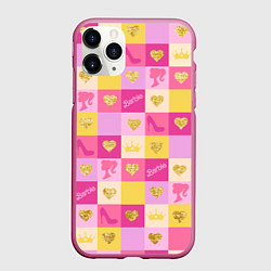 Чехол iPhone 11 Pro матовый Барби: желтые и розовые квадраты паттерн, цвет: 3D-малиновый