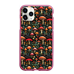 Чехол iPhone 11 Pro матовый Сказочные грибы мухоморы паттерн