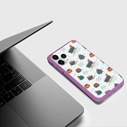 Чехол iPhone 11 Pro матовый Зимние веселые лягушки, цвет: 3D-фиолетовый — фото 2