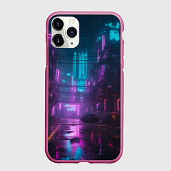 Чехол iPhone 11 Pro матовый Неоновый город киберпанк, цвет: 3D-малиновый