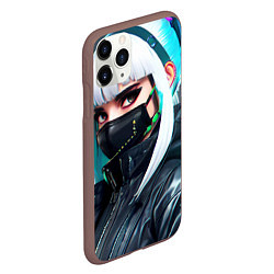 Чехол iPhone 11 Pro матовый Крутая чувиха в маске - киберпанк, цвет: 3D-коричневый — фото 2