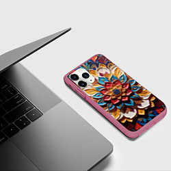 Чехол iPhone 11 Pro матовый Цветок масляные краски, цвет: 3D-малиновый — фото 2