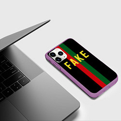Чехол iPhone 11 Pro матовый Fake зелёная и красная полосы, цвет: 3D-фиолетовый — фото 2