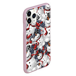 Чехол iPhone 11 Pro матовый Зимний паттерн со снеговиками, цвет: 3D-розовый — фото 2