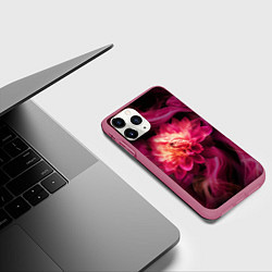 Чехол iPhone 11 Pro матовый Розовый цветок в огне - нейросеть, цвет: 3D-малиновый — фото 2