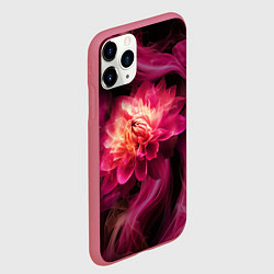 Чехол iPhone 11 Pro матовый Розовый цветок в огне - нейросеть, цвет: 3D-малиновый — фото 2