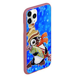 Чехол iPhone 11 Pro матовый Новогодний пингвин со снежинками, цвет: 3D-малиновый — фото 2