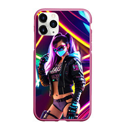 Чехол iPhone 11 Pro матовый Cool girl - cyberpunk - neon glow, цвет: 3D-малиновый