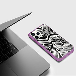 Чехол iPhone 11 Pro матовый Волнистые белые линии, цвет: 3D-фиолетовый — фото 2