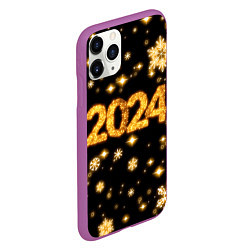 Чехол iPhone 11 Pro матовый Новый 2024 год - золотые снежинки, цвет: 3D-фиолетовый — фото 2