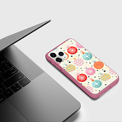 Чехол iPhone 11 Pro матовый Разноцветные новогодние шары, цвет: 3D-малиновый — фото 2