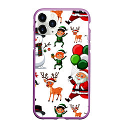 Чехол iPhone 11 Pro матовый Зимний праздник - деды морозы гномы олени