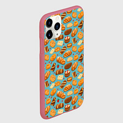 Чехол iPhone 11 Pro матовый Хлебобулочные изделия паттерн, цвет: 3D-малиновый — фото 2