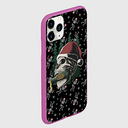 Чехол iPhone 11 Pro матовый Череп Санты на фоне леса, цвет: 3D-фиолетовый — фото 2