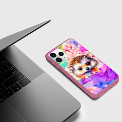 Чехол iPhone 11 Pro матовый Ежик в цветах, цвет: 3D-малиновый — фото 2