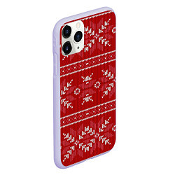Чехол iPhone 11 Pro матовый Красный вязаный узор свитера, цвет: 3D-светло-сиреневый — фото 2