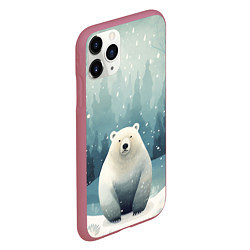 Чехол iPhone 11 Pro матовый Мишка в зимнем лесу в стиле фолк-арт, цвет: 3D-малиновый — фото 2